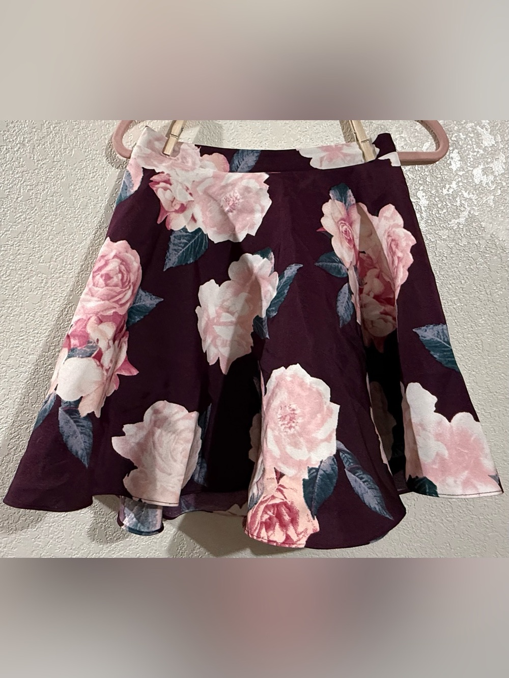 City Triangles Floral Circle Skirt - Pink Roses on Plum